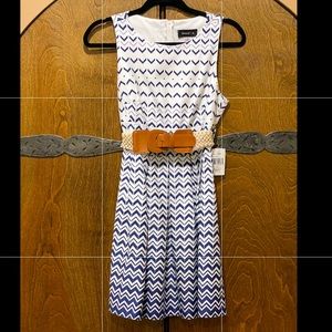 New with Tags Teeze Me Brand white and blue belted sleeveless dress